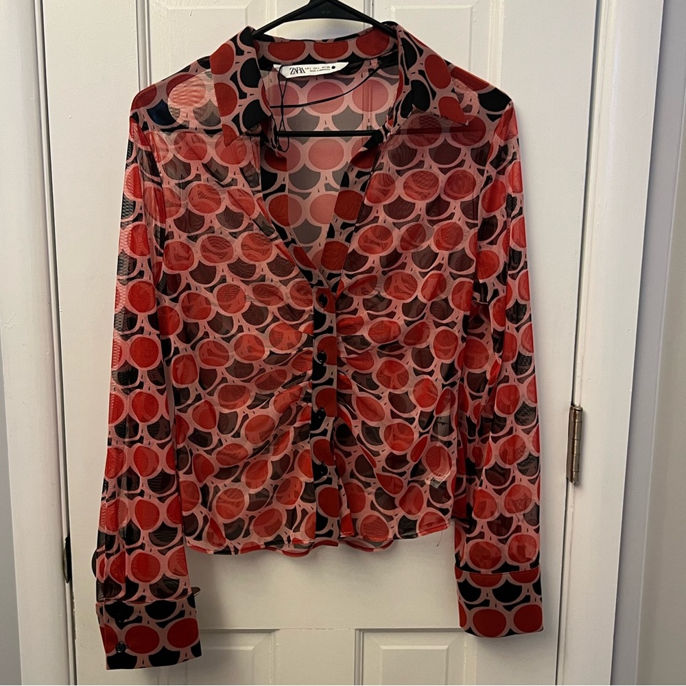 Printed Mesh Top | Zara | Size L